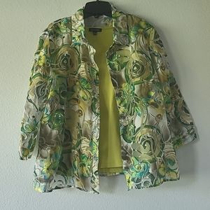 Summery floral Blouse and tank set by Notations, XL, greens, gray, yellow, EUC